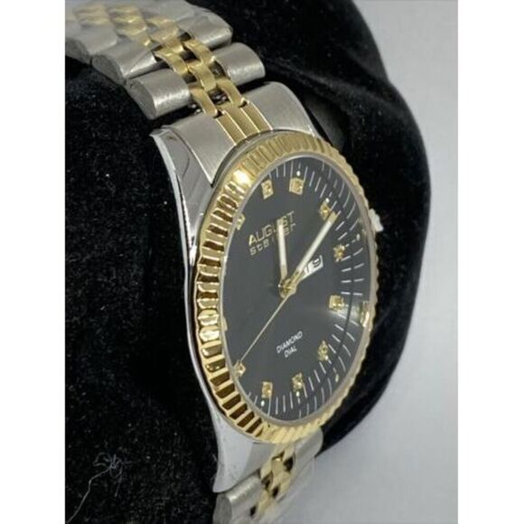 August Steiner AS8201 Men Two-Tone Stainless Steel Analog Black Dial Watch BL681 - Picture 5 of 12